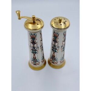 Lenox Porcelain Salt Shaker Pepper Mill Set 24K Gold Hand Decorated Vintage 8in